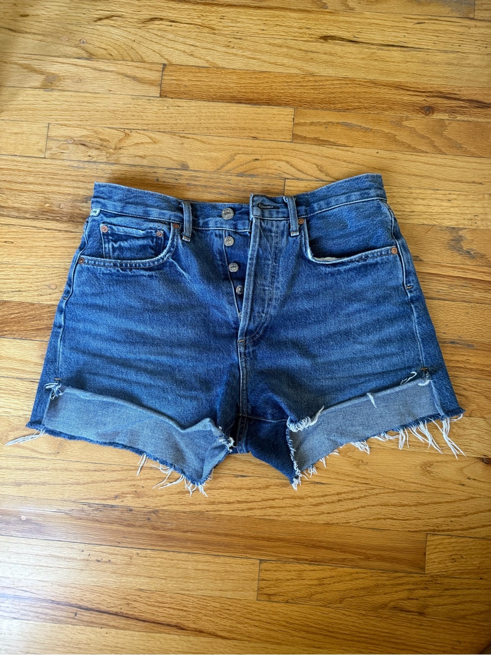 Citizens of Humanity Indigo High-Rise Button-Fly Cutoff Shorts